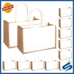 Burlap Tote Bags Bulk Eco-Friendly Jute Canvas Reusable Grocery Beach DIY